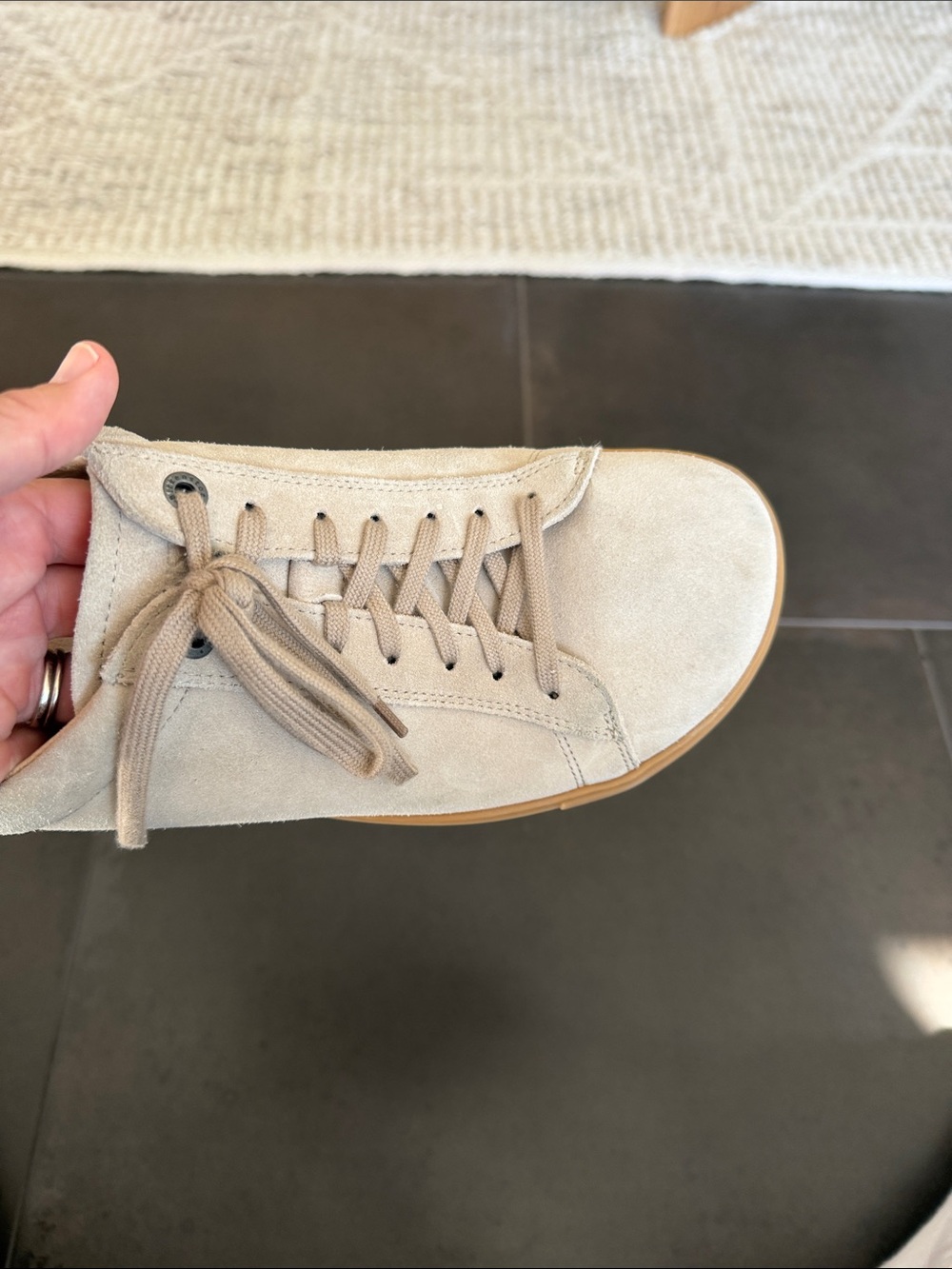 Birkenstock Men’s Suede Low-Top Sneakers in Light Tan with Gum Sole - Picture 4 of 6